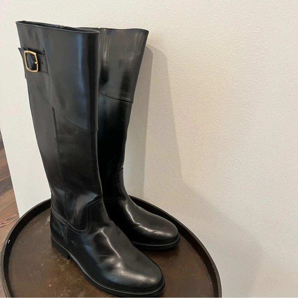 NWT Mango Black Leather Knee-High Riding Boots size 8 (38)